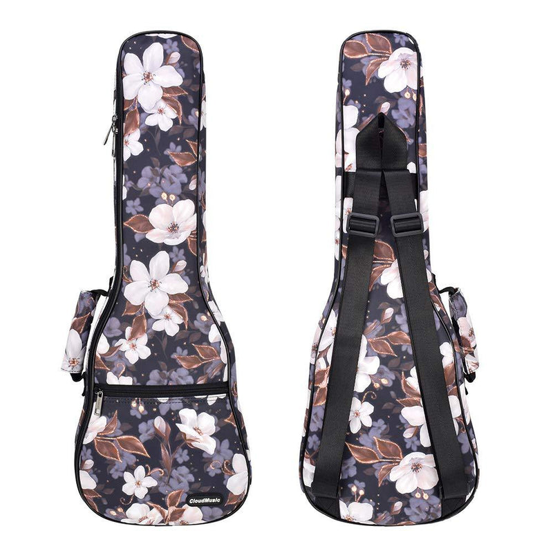 CLOUDMUSIC Ukulele Case Floral Series With Backpack Staps For Soprano Concert Ukulele Players(Sakura,Concert) Sakura