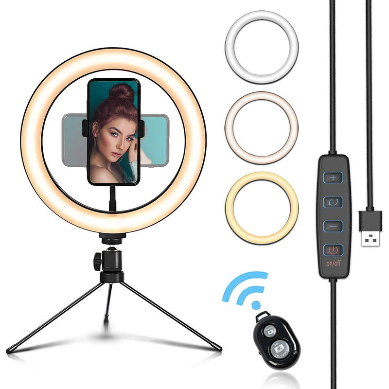 CameCosy 10" Selfie Ring Light with Tripod Stand&Adjustable Phone Holder,Bluetooth Control for Live Stream/Makeup/YouTube/Photography,Compatible with iPhone/Android black
