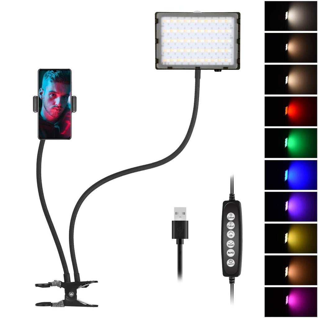Emart Clip on RGB LED Video Light with Phone Holder Flexible Arms | Video Conference Lighting | Webcam Light for Zoom Meetings | Broadcasting and Live Streaming Lighting Kit for iPhone Laptop Computer 22.3'' Flexible Arm