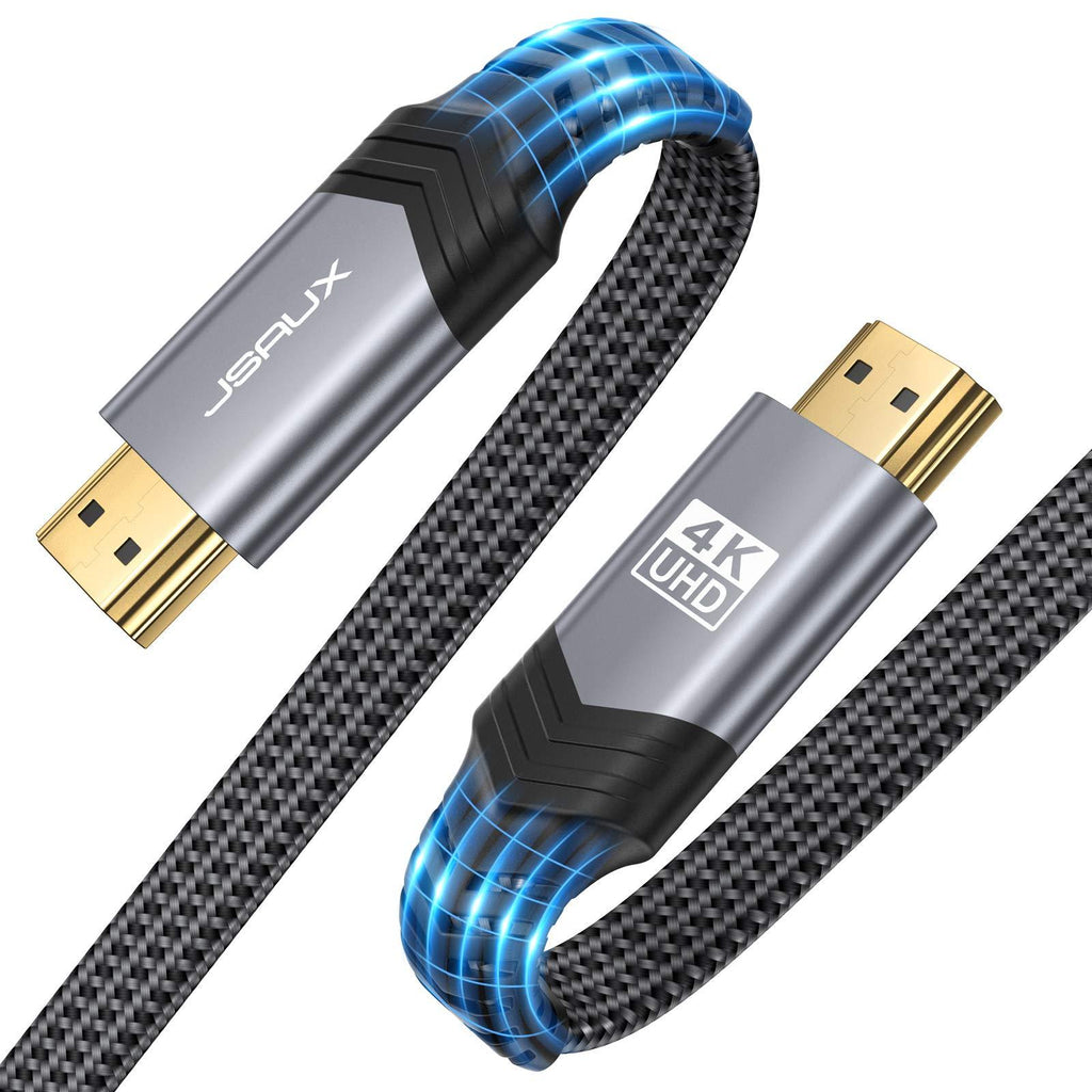 4K Flat HDMI Cable 6.6ft, JSAUX High Speed HDMI 2.0 Cable 18Gbps 4K 60Hz Braided HDMI Cord, Support 3D 4K HDR 2160P 1080P HDCP 2.2 ARC Ethernet, Compatible with UHD TV, PC (Grey) Grey
