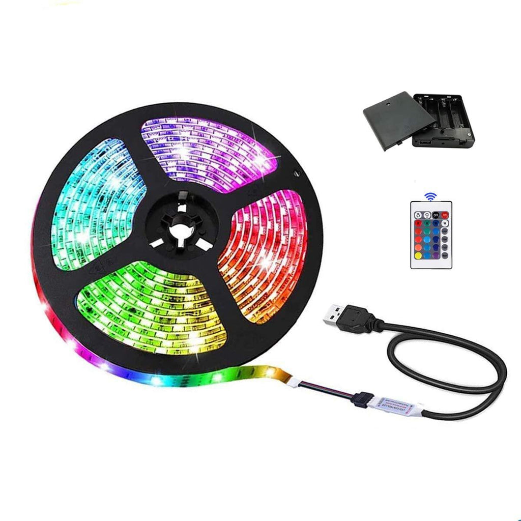 [AUSTRALIA] - USB Led Strip Lights with Battery Box, 13.12 ft/4M, 5050 RGB,Flexible Color,5 Volts, 24 Keys Remote,DIY 