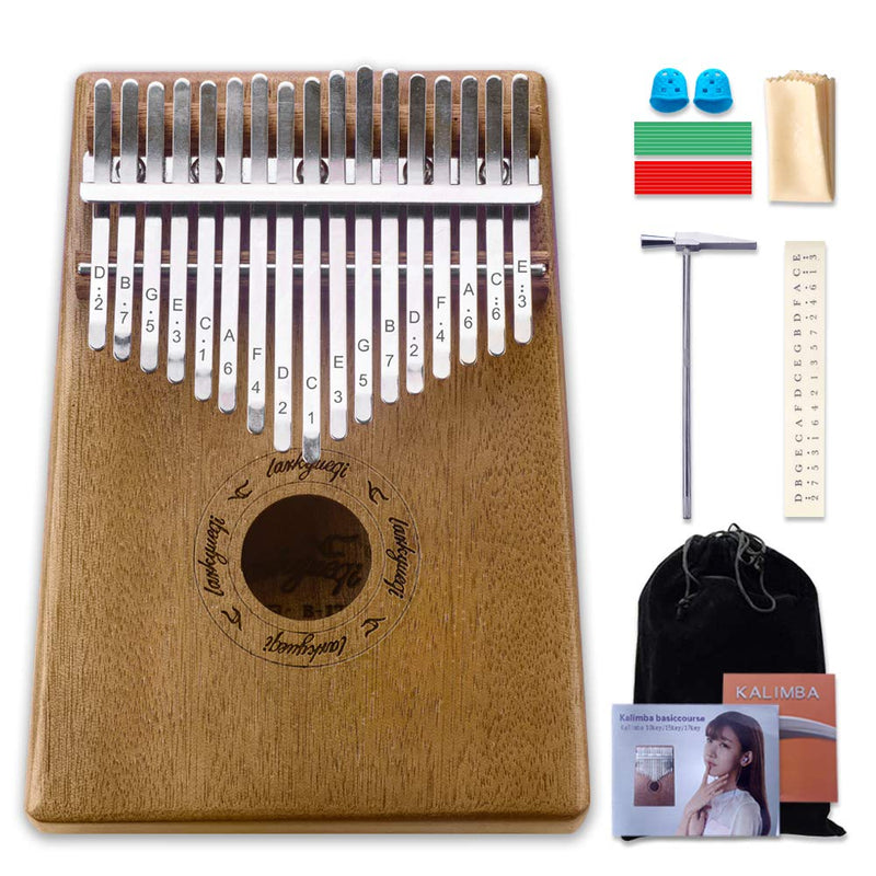 Kalimba Thumb Piano 17 Keys, Portable Solid Mbira Finger Piano Musical Instrument with Tune Hammer and Instruction for Kids Adults Beginners
