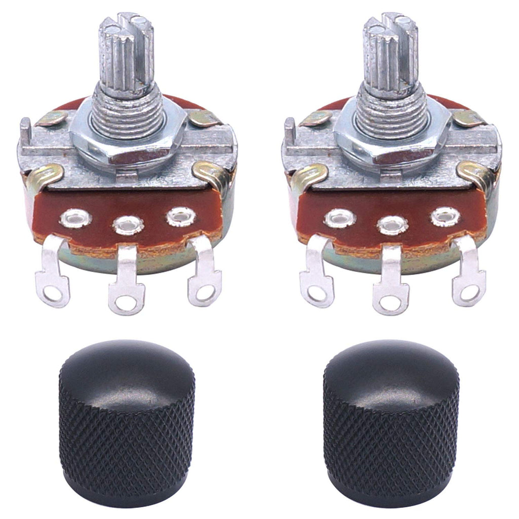 Taiss / 2pcs A500K Split Shaft Audio Guitar Potentiometers 15mm Volume Taper Variable Music Potentiometers+2pcs metal knob（Black）wh138-A500K-knob10bk