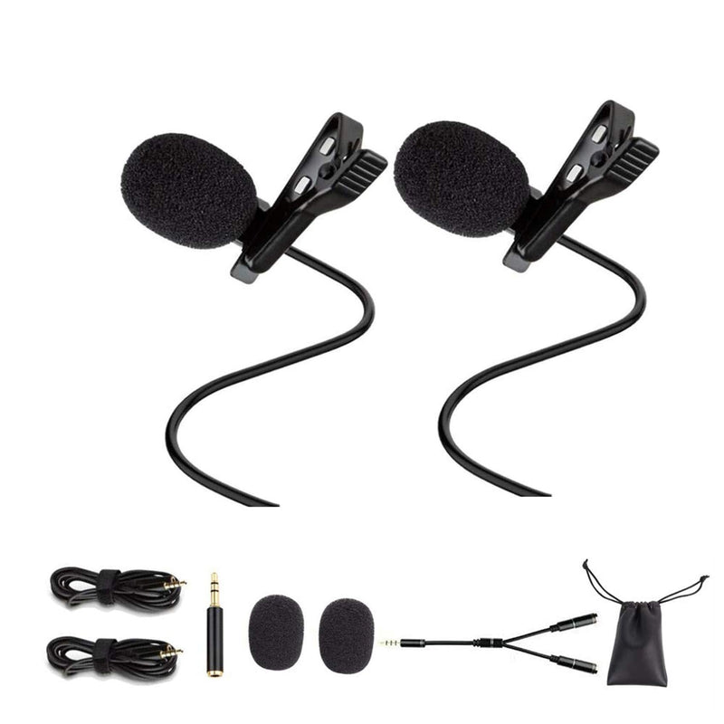 ILamourCar 2 Pack Professional Lavalier Lapel Microphone, Clip on Mic 3.5mm Omnidirectional Condenser Mic Complete Set Audio Recording Mic for Android/iPhone/PC/Camera for YouTube, Video Conference
