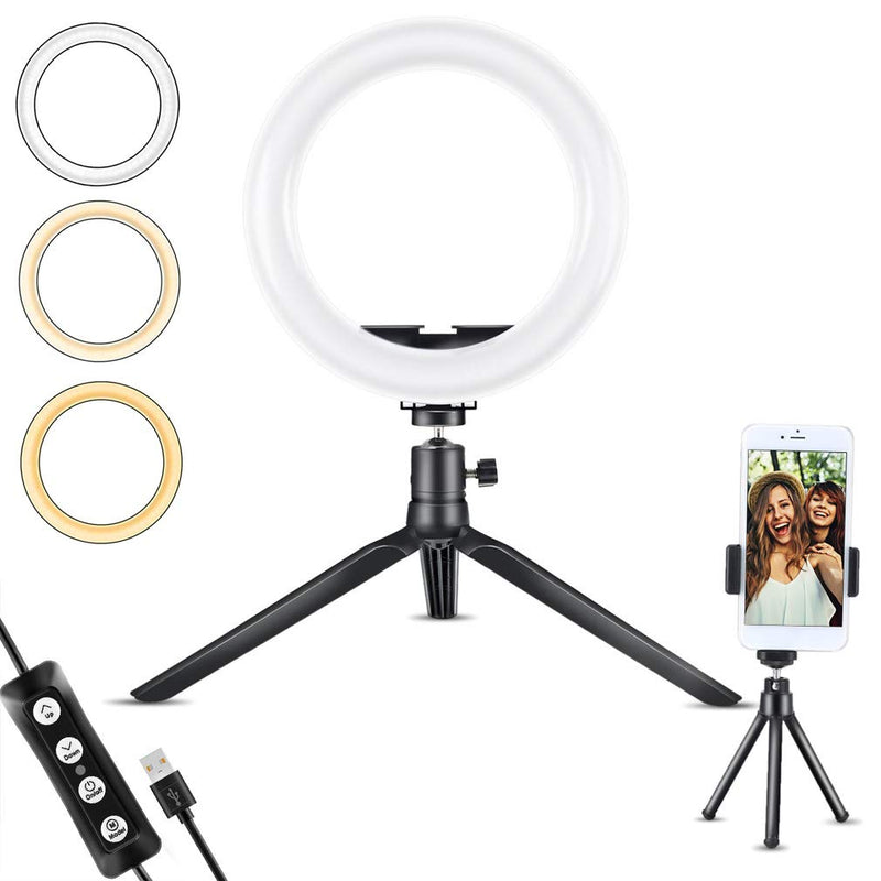 ACEHE LED Ring Light 8" with Two Tripod Stands for YouTube Live Streaming Makeup, Mini LED Ring Light with Cell Phone Mount Desktop LED Lamp with 3-Light Mode 11-Brightness Level