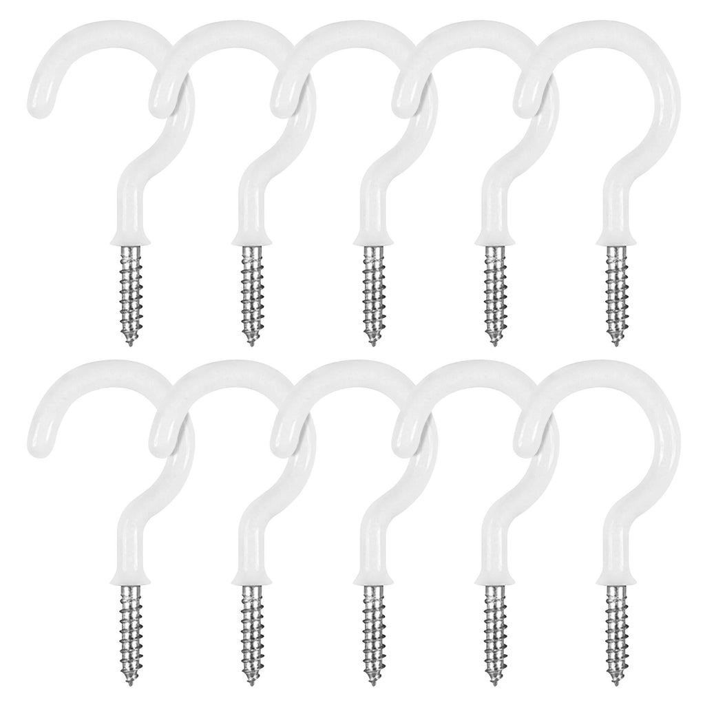 Vinyl Coated Ceiling Hooks - 2.9 inches Multipurpose Screw Hooks for Hanging Plants, Cups, Utensils, Lights, Indoor and Outdoor Stuff White - 10 pack