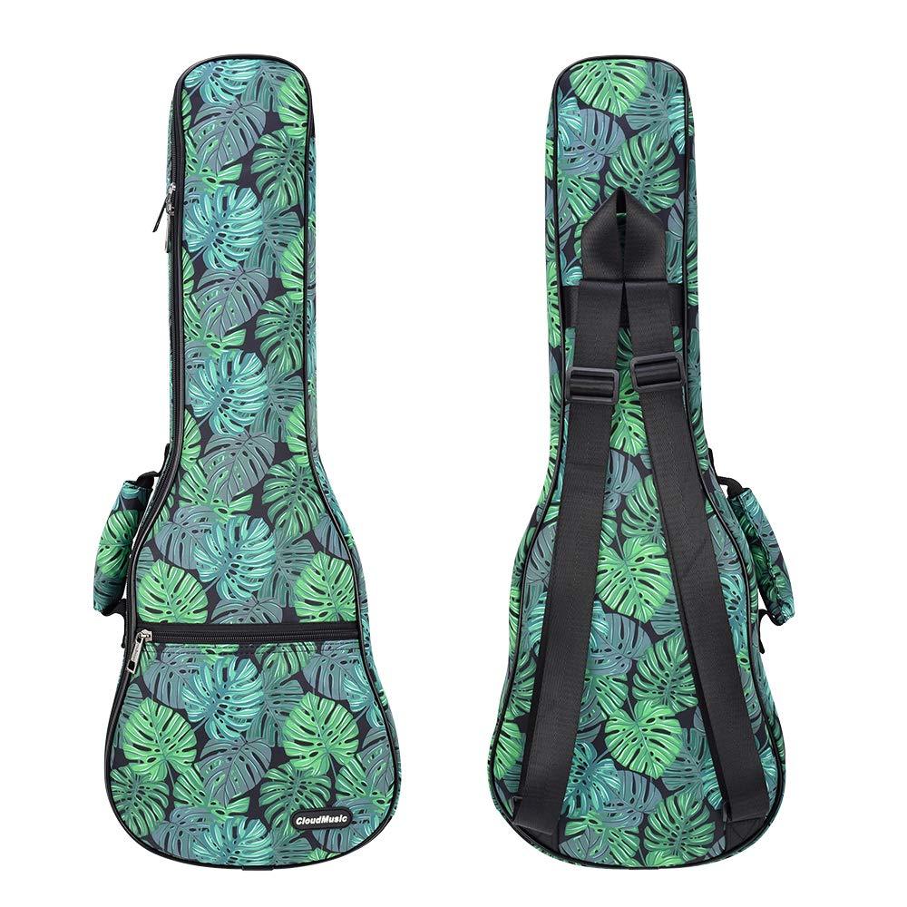 CLOUDMUSIC Ukulele Case Backpack Straps Bag For Soprano Concert 21 23 inch (Monstera,Concert) Monstera