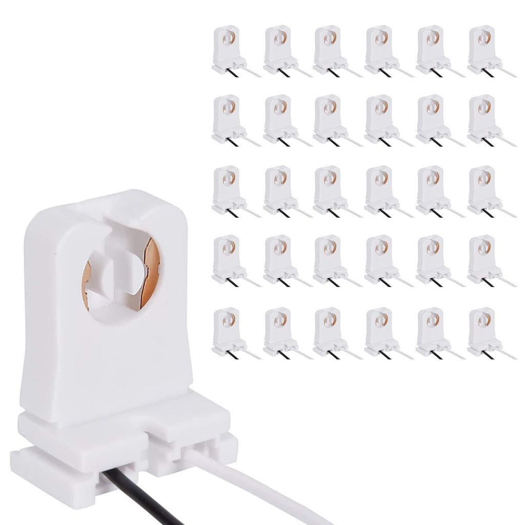 JACKYLED Non-Shunted Turn-Type T8 Lamp Holder UL Socket Tombstone with 10 inches Wires Attached for LED Fluorescent Tube Replacements 30-Pack 30 Pack