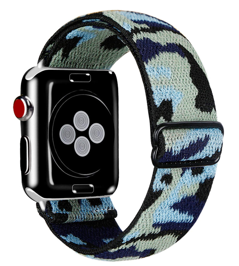 Kraftychix Adjustable Elastic Watch Band Compatible with Apple Watch 38mm/40mm,Soft Stretch Bracelet Women Strap Replacement Wristband for Iwatch Series SE/6/5/4/3/2/1(Camo,38MM/40MM) Camo