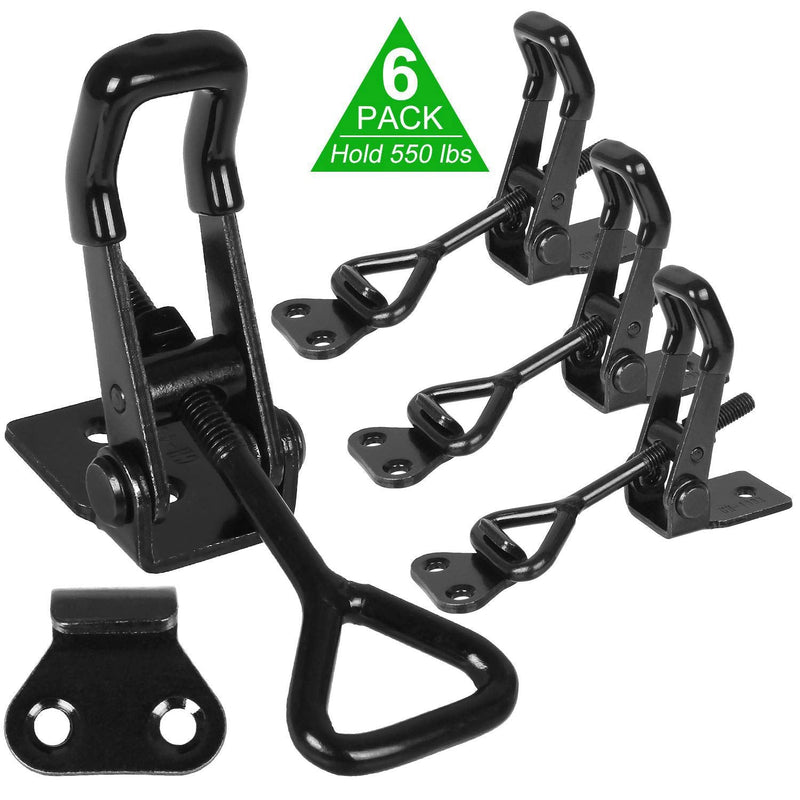 6Pack Adjustable Toggle Latch Clamp 550 lbs Holding Capacity Toggle Latch Hasp Clamp GH-4002 Quick Release Pull Latch Black Metal Draw Latch for Door, Box Case Trunk, Smoker Door, Jig Black-6pcs -550lbs