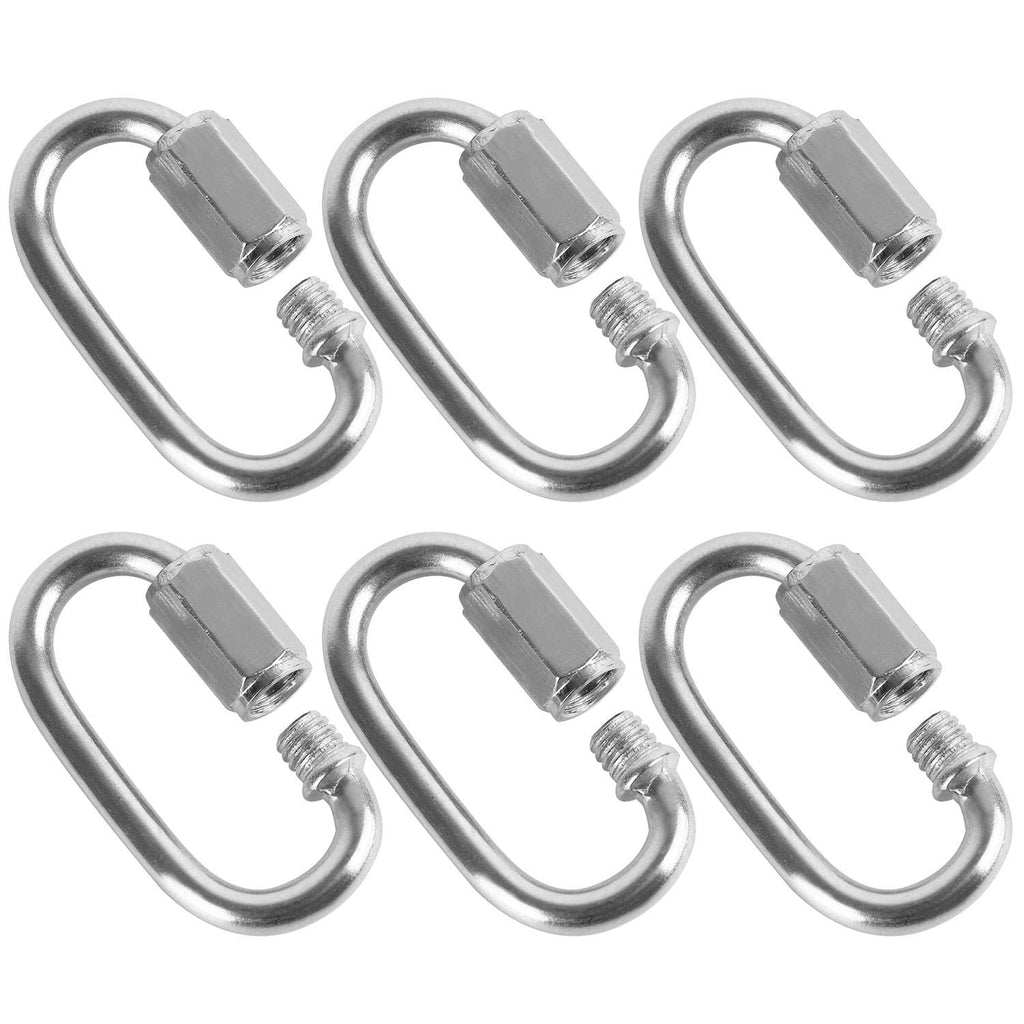 6 Pack Quick Link M5 5mm Stainless Steel Chain Connector by KINJOEK, Heavy Duty D Shape Locking Looks for Carabiner, Hammock, Camping and Outdoor Equipment (Max. Load 648 Lb) 6 Pack M5