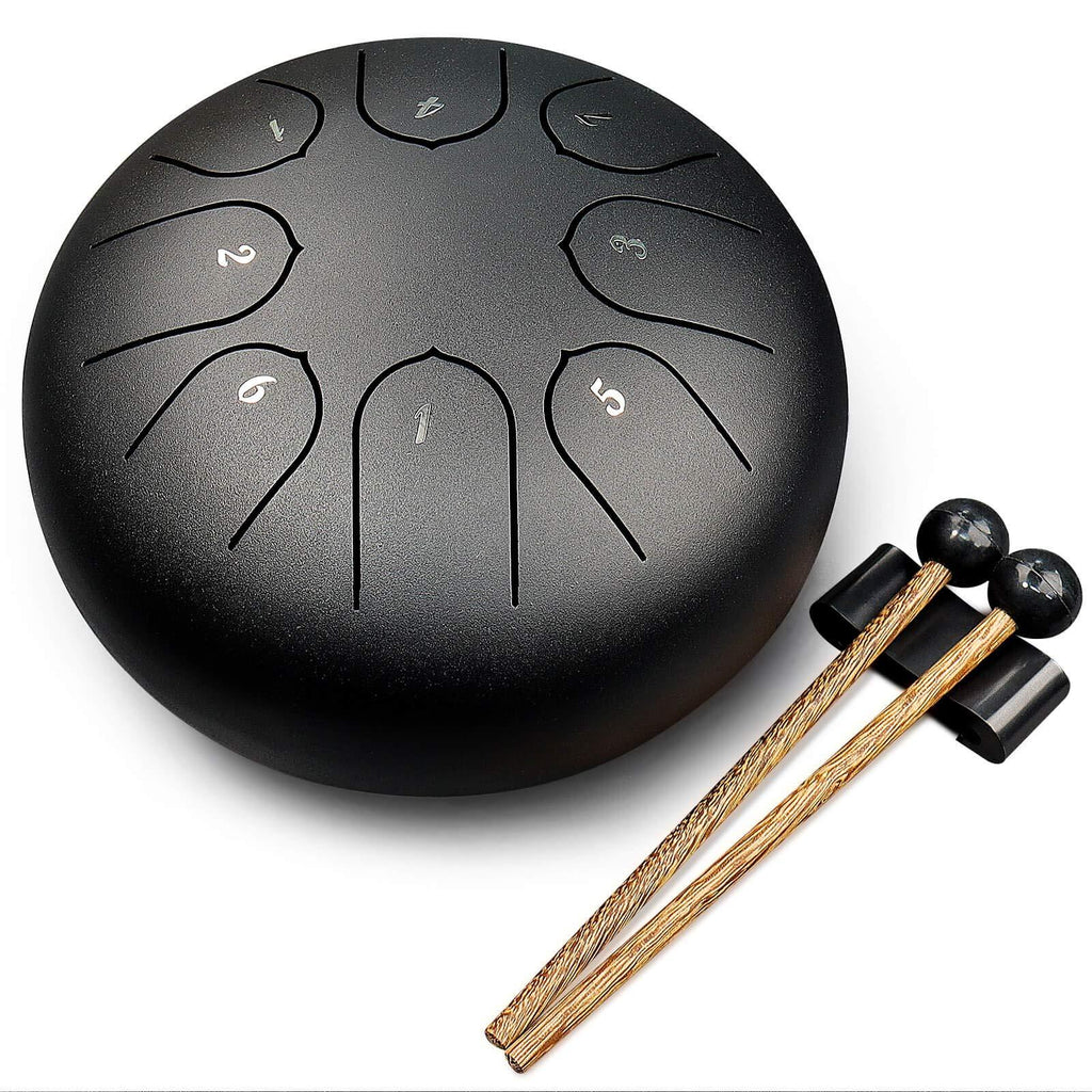 Lronbird Steel Tongue Drum Set - Upgraded 8 Notes 6 Inch C-Key Drums - Handpan Percussion Instruments - Healing Drum Musical gifts for Drummer Beginner Kids Adult （Black） 6inch Black