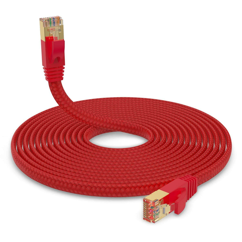 Cat 7 Ethernet Cable 10 ft Red, Hymeca Nylon Braided Flat Cat 7 Cable PS4 Network Cable Shielded Flat Internet Network Computer Patch Cord Slim Cat7 High Speed LAN Wire with Rj45 Connectors 10ft