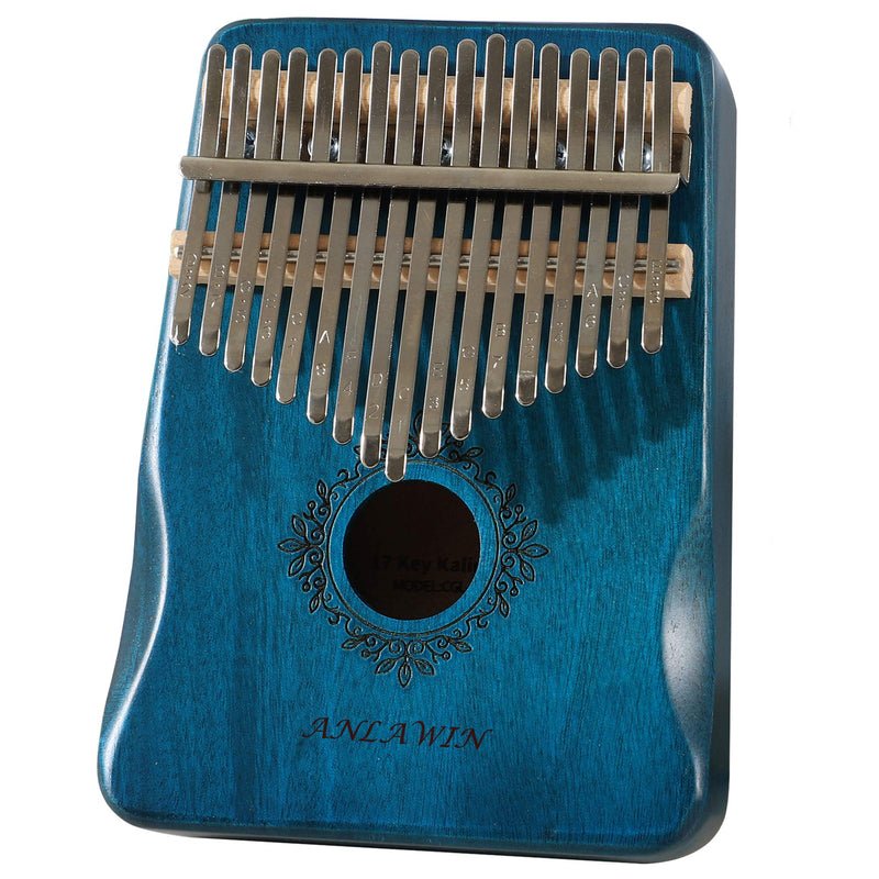 Kalimba 17 Keys Thumb Piano With Tune Hammer And Instruction Book Solid Mahogany Portable Mbira Sanza African Finger Piano for Kids Adult Beginners Professionals (Blue) Blue