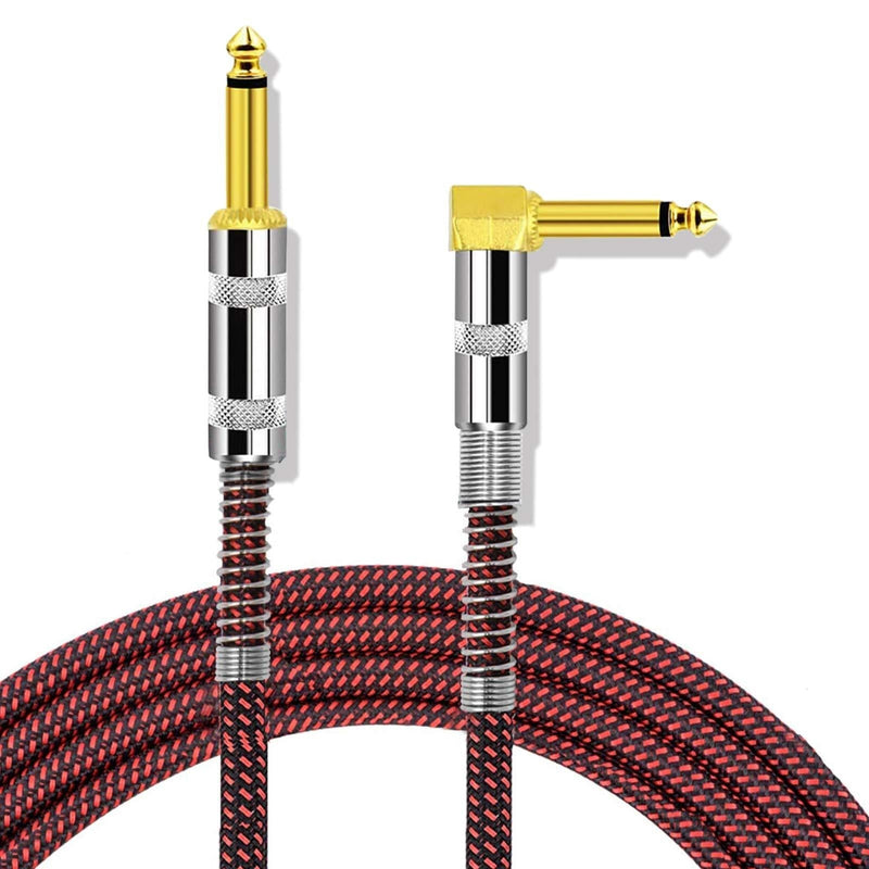 [AUSTRALIA] - HONEST KIN Guitar Cable 10ft Electric Instrument Cable Low Noise Bass AMP Cord Right Angle 1/4 Inch TS to Straight for Electric Guitar, Bass Guitar, Electric Mandolin, Pro Audio (Black-red) 3M 10ft guitar cable black-red 