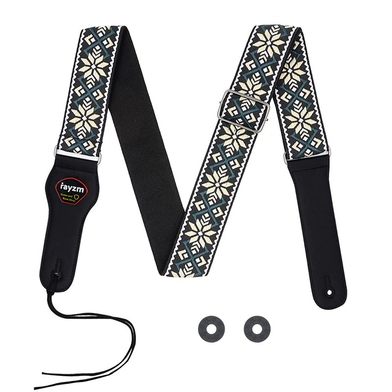 Rayzm Embroidery Guitar Strap, Jacquard Weave Cotton Strap for Acoustic/Electric/Bass Guitar with Plectrum Picks Pocket and 1 Pair Strap Blocks for guitar