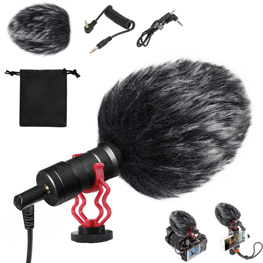 KKUYI Camera Microphone, Vedio Mic with Shock Mount,Windscreen, AUX Cable for iPhone Android Smartphones Canon EOS Nikon DSLR Cameras - Shotgun Video Microphone for Recording YouTube
