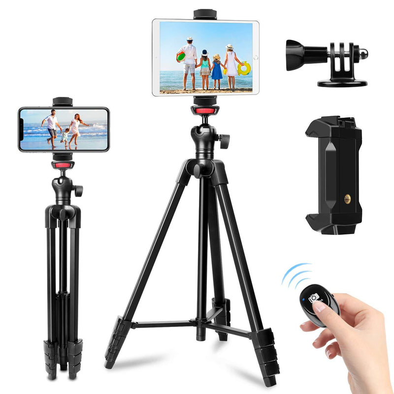 Phone Tripod, 57" Tripod for iPhone iPad Tablet Tripod Cell Phone Tripod with Remote Shutter, Cell Phone/Tablet Holder Perfect for Video Recording/Selfies/Live Stream/Vlogging
