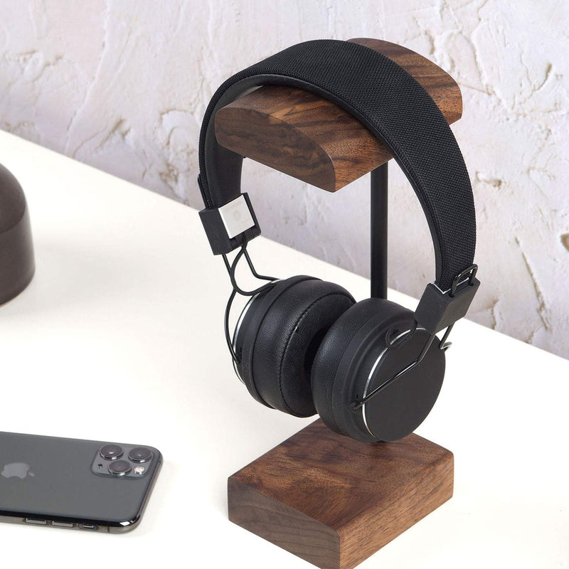 Wooden Headphone Headset Holder Earphone Hanger Home Desk Display Stand (Walnut) WALNUT