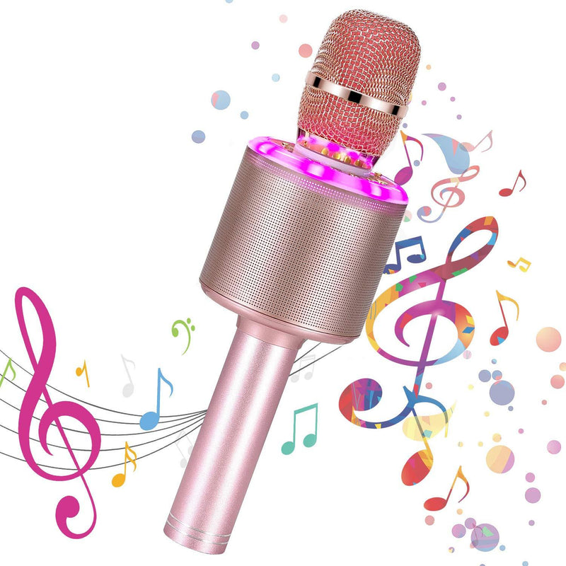 Bearbro Wireless Bluetooth Karaoke Microphone,4 in1 Portable Handheld Speaker Karaoke Mic with LED Lights,Compatible with Android & iPhone Devices,Best Gifts for Girls Boys Adults (Rose Gold) Rose gold