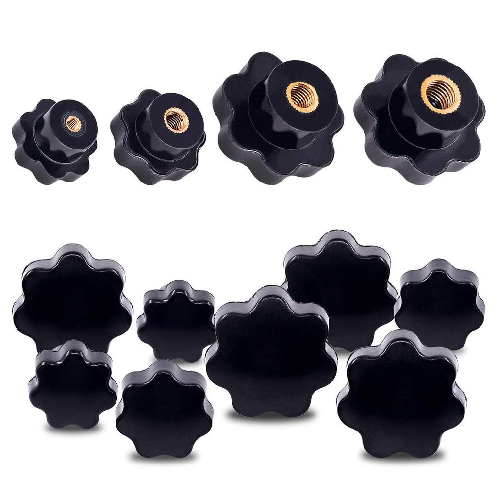 Swpeet 32Pcs M4 M6 M8 M10 7 Star Knob Female Thread Nut Clamping Knob Grip Assortment Kit, Star Shape Hand Knobs Black Plastic Screw-On Handle Clamping Knob for Mechanical Equipment