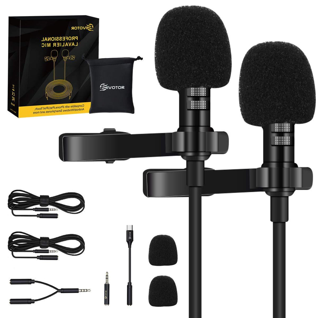 [AUSTRALIA] - EIVOTOR 2 Pack Professional Lavalier Lapel Microphone,Omnidirectional Lapel Micwith Clip-on Perfect for iPhone Android Smartphone PC&DSLR, Recording Mic for YouTube,Interview,Video Conference,Podcast 