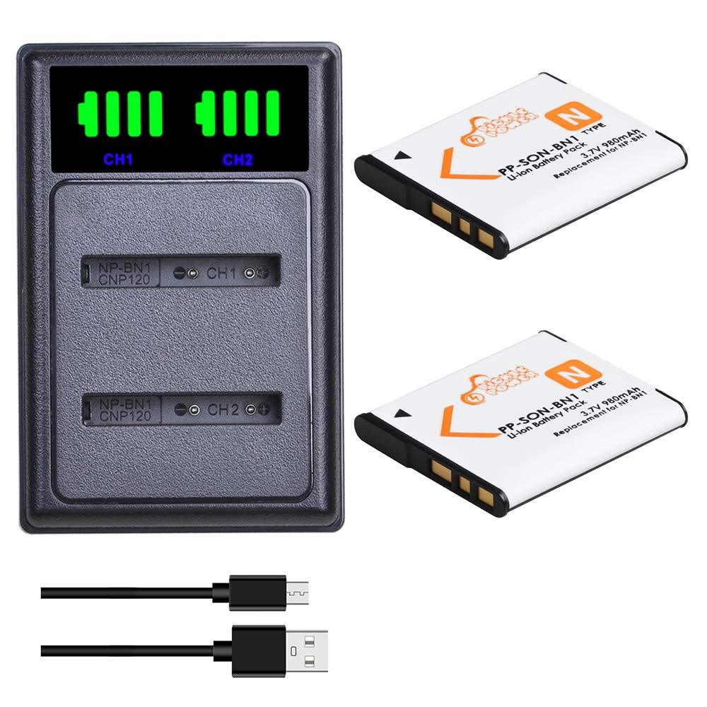 NP-BN1 NPBN1 Battery and LED USB Dual Charger with Type C Port Compatible with Sony CyberShot DSC-W830 DSC-W560 DSC-W570 DSC-W330 DSC-W310 DSC-W530 DSC-TX10 DSC-TX20 DSC-TX30 and More 2 battery + 1 charger