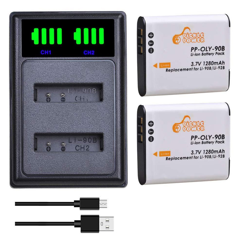 LI-92B LI-90B Battery and LED Dual Charger Compatible with Olympus Tough TG-5 TG-6 TG-4 TG-3 TG-2 TG-1 TG-Tracker SH-50 iHS SH-60 XZ-2 iHS SH-1 SH-2 SP-100 2 battery 1 charger