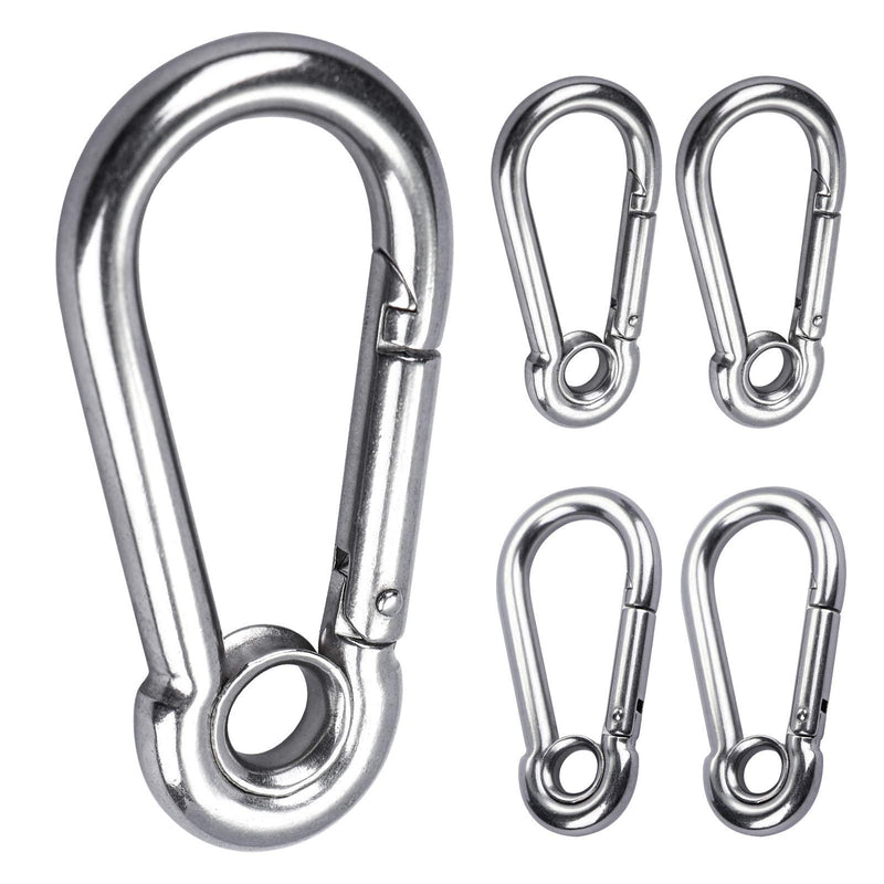 5pcs 1/4'' Stainless Steel Carabiner Clip Spring Snap Hook Link with Eyelet, 250lb Load, 2-3/8 Inch Length 1/4''