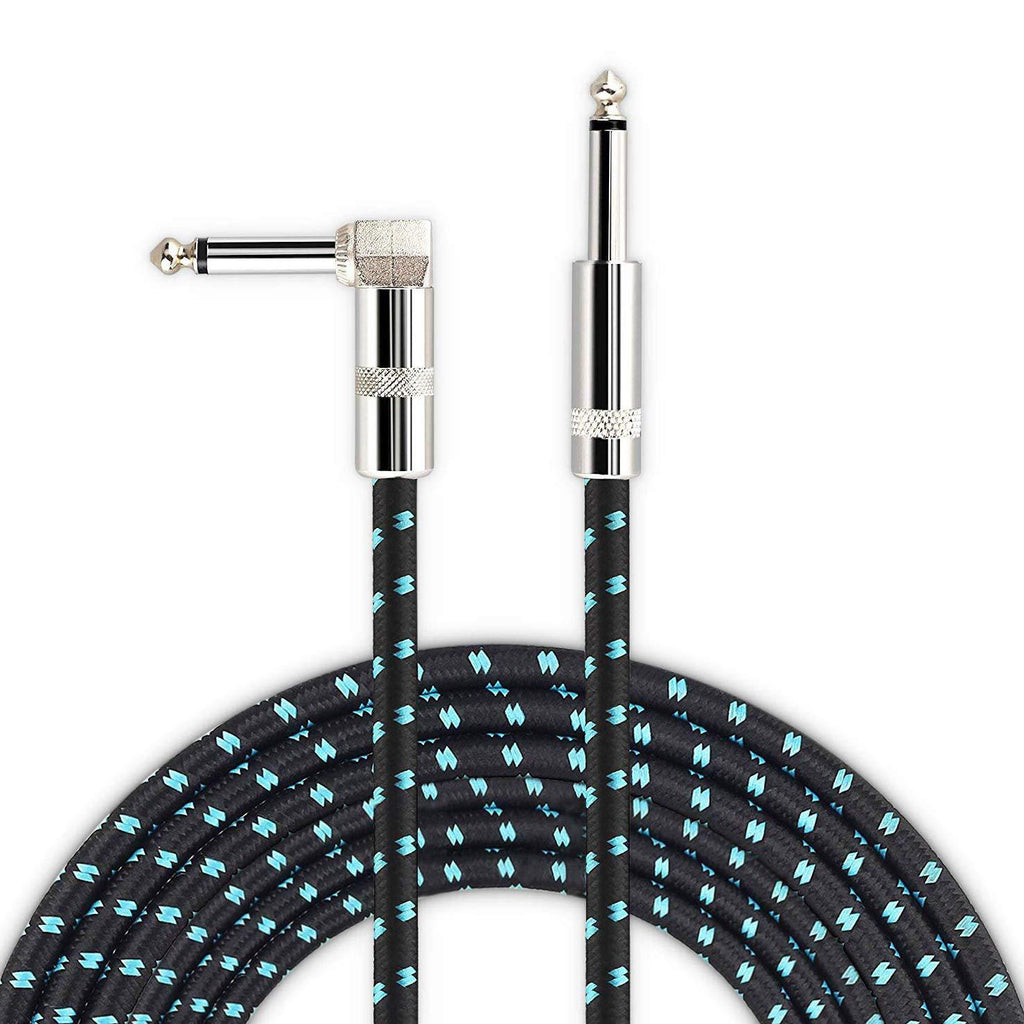[AUSTRALIA] - 10FT Guitar Patch Cable Guitar Effect Pedal Noiseless Cables - Right Angle 1/4 Inch TS to Straight 1/4 Inch TS Black Blue Cloth Jacket 