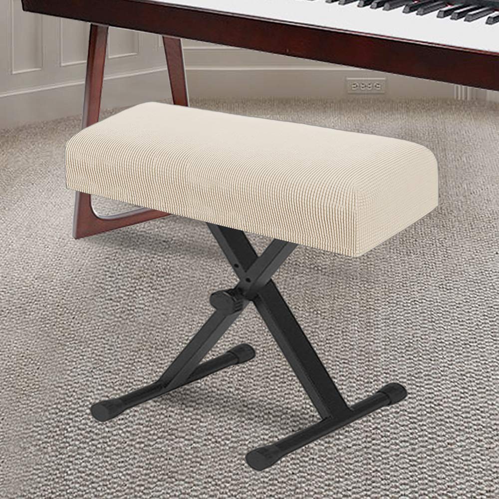 Stretch Piano Stool Cover Keyboard Bench Covers Non Slip with Thick Elastic Bottom Feature Checked Jacquard Pattern Super Thick Form Fitted The Length 20"-26" (Medium Size - Biscotti Beige) Medium
