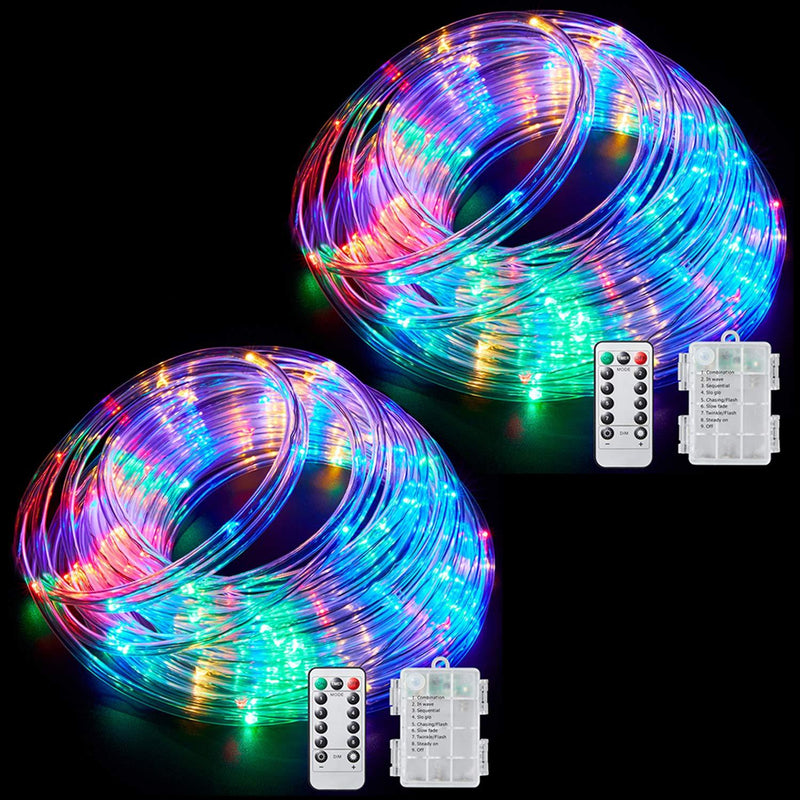 Ambaret LED Rope Lights Twinkle Battery Operated String Lights 40Ft 120 LED Fairy Light, 8 Color Changing Waterproof Strip Light for Bedroom Garden Outdoor Party Decoration (Multi-Color 2 Pack) Multicolor-2