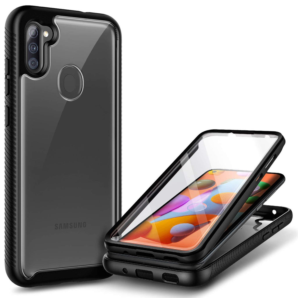 E-Began Case for Samsung Galaxy A11 with [Built-in Screen Protector], Full-Body Protective Rugged Bumper Cover, Shockproof Impact Resist Durable Case -Black Black