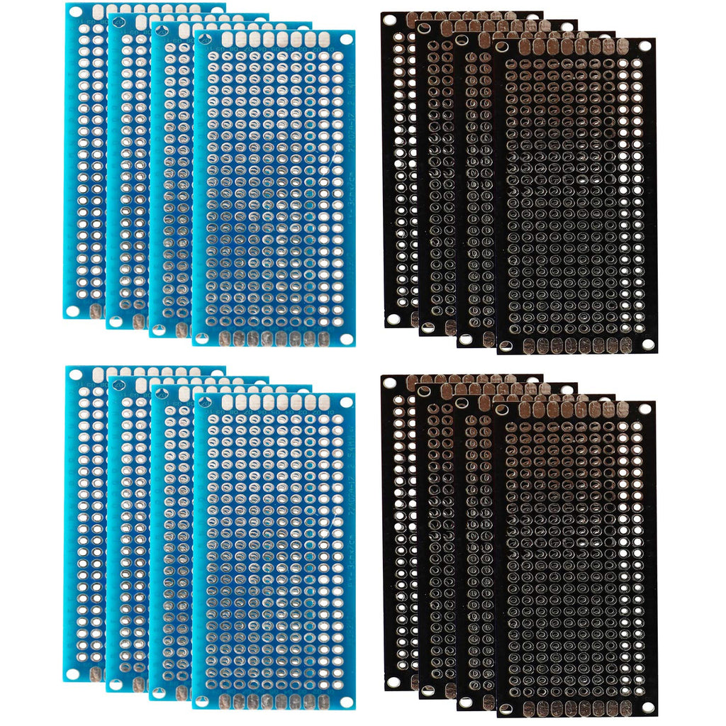 24Pcs(3x7cm) Double Sided PCB Board Prototype Kit Soldering 2 Sizes Blue Black 2 Colour Universal Printed Circuit Board for DIY Soldering and Electronic Project