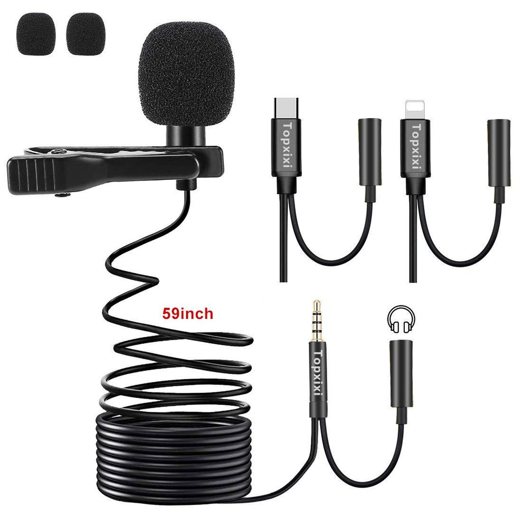 [AUSTRALIA] - Topxixi Lavalier Microphone Upgraded 2in1 with Earphone Jack, Clip-on Omnidirectional Condenser Mic for Android Smartphone iPhone Recording Video/YouTube/Interview 3.5mm jack, 59inch 