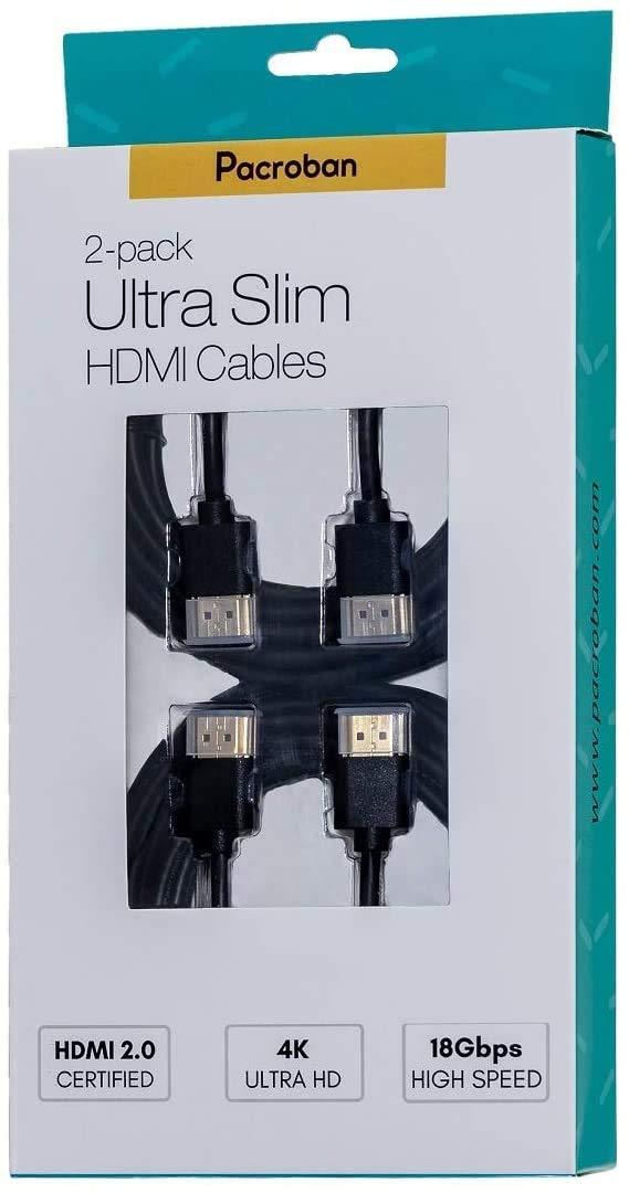 Pacroban Slim HDMI 1.4 Cable (15ft - 2pack, Black) 15ft - 2pack