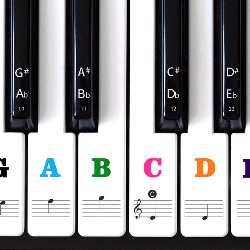 Colorful Piano Keyboard Stickers for Beginners 88/61/54/49/37 Keys， Quality Transparent Stickers Remove Without Residue. (88 Keys colours) 88 Keys colours