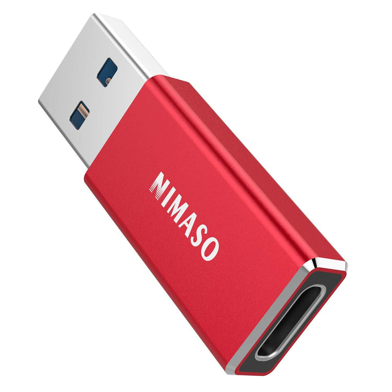 USB C to USB Adapter,NIMASO USB C to USB 3.0 Adapter, USB A to C Adapter 5Gbps Sync Fast Charging Audio Output Both Sides for iPhone 11,Airpods iPad,Samsung Note 10 S20 S20+ S9 S8,Google Pixel,Laptops Red