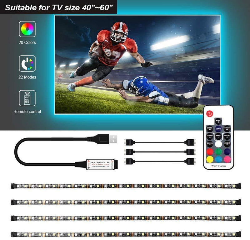 [AUSTRALIA] - LED Strip Lights for TV, 2 Meters Multi-Color RGB, USB Power Supply, with RF Remote Control, Home, Kitchen, 40-60 inch TV Backlight bar, PC, car TV Offset Lighting 