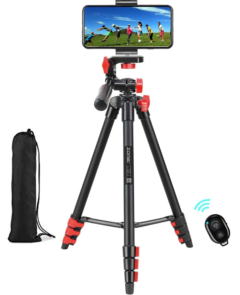 Phone Tripod for iPhone Tripod Stand, 53" Cell Phone Tripod, Premium Aluminum Alloy Camera Tripod with Wireless Remote Shutter, Extendable Portable Tripod for Mini Projector Tripod(Red) Red