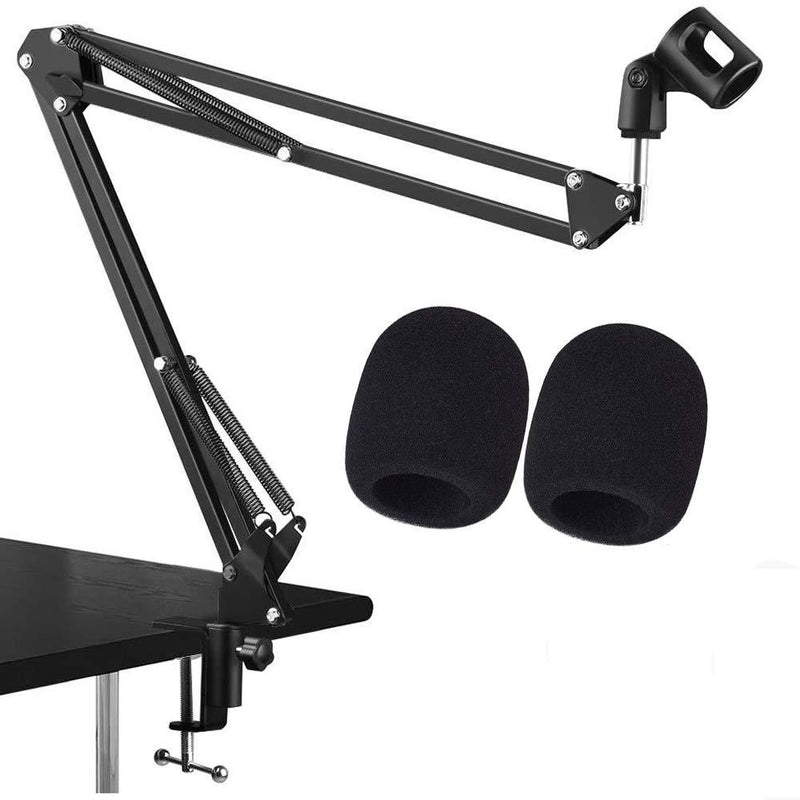 [AUSTRALIA] - Microphone Arm Stand Adjustable Scissor Mic Boom Arms Suspension Microphone Mount with Windscreen, Universal Microphone Arm Stand for AT2020, Blue Yeti, Blue Snowball and Other Condensor Mics (Black) Black 