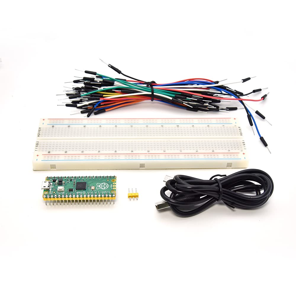 KEYESTUDIO Raspberry Pi Pico Breadboard Starter Kit with Headers Micro USB Cable 830 Breadboard Doupont Wires, RP2040 Microcontroller, 26 Multifunction GPIO Pins, Programmable in C & MicroPython