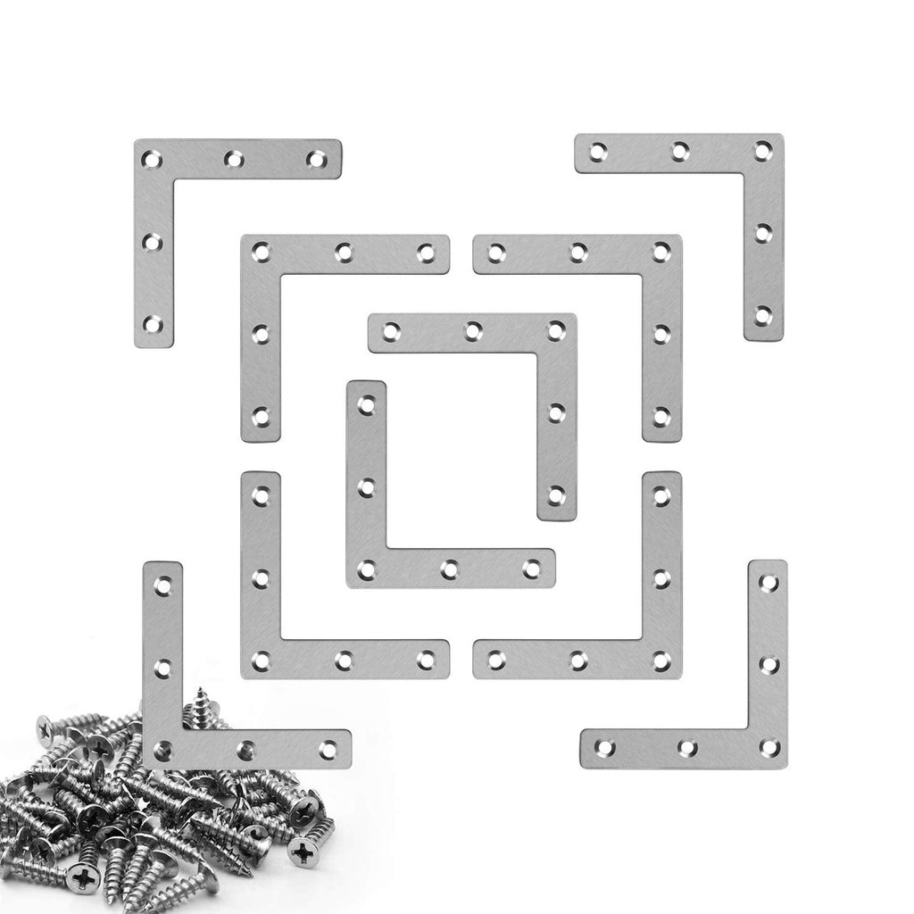 10 Pieces Stainless Steel L Braces (3.1 x 3.1 inch，80 x 80 mm) Flat Corner Braces, Corner Brackets Joint Right Angle Bracket, 55 Pieces Screws Included