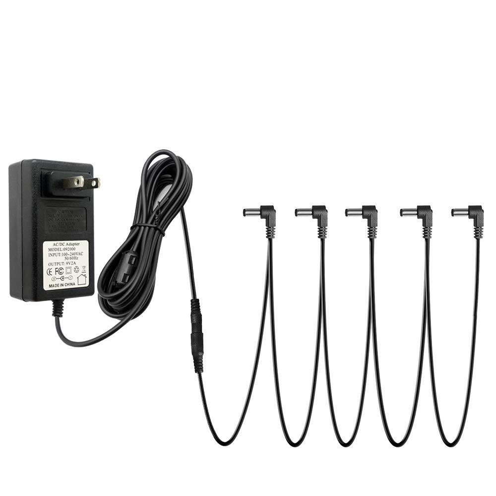 9V 2A AC DC Adapter Cable Cord, DPA-1 Pedal Power Supply Adapter 9V DC 2A Tip Negative 5 Way Daisy Chain Cables for Effect Pedal Power Supply Charger (10FT)