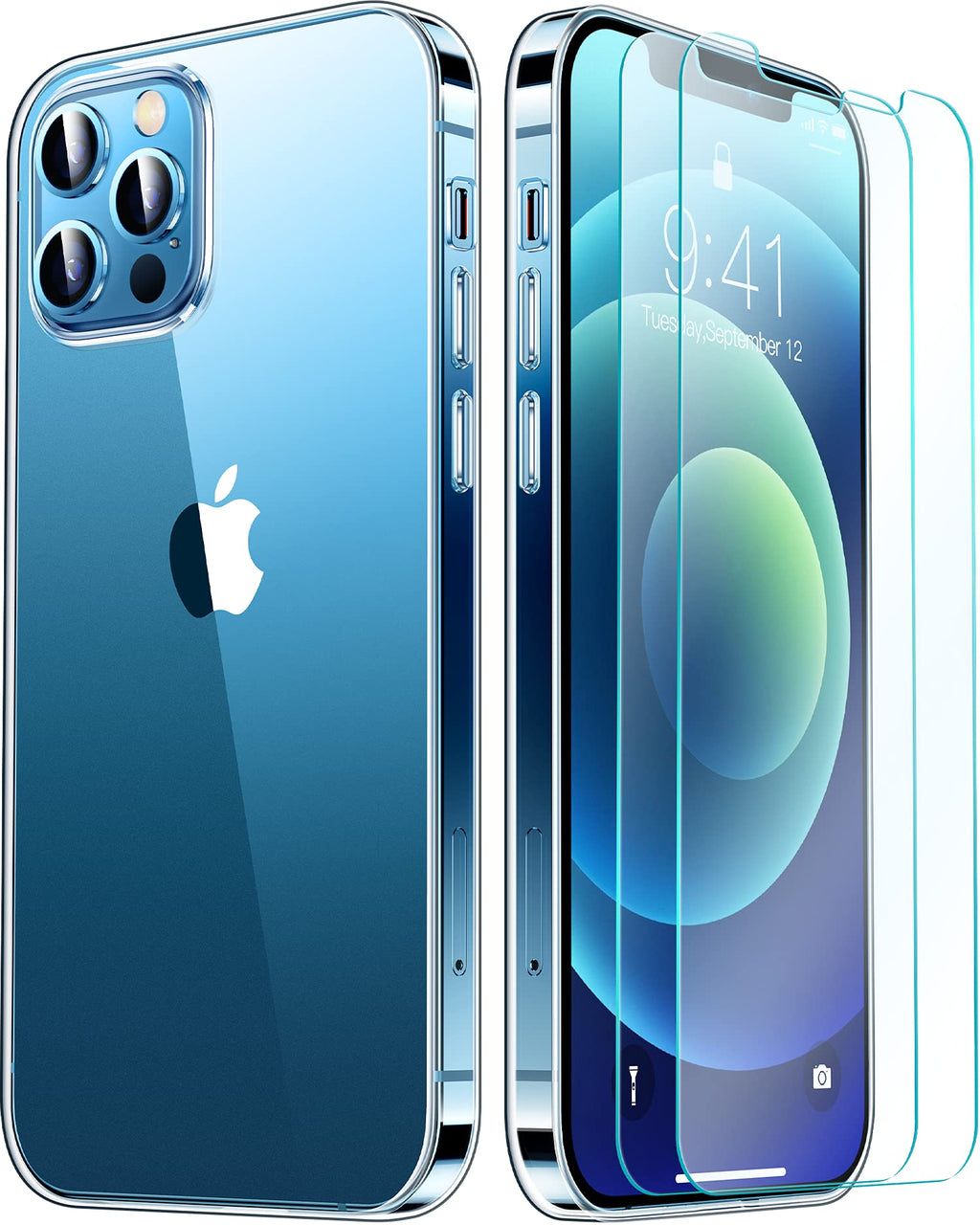 RANVOO Crystal Clear Case Designed for The iPhone 12/12 Pro - Protective Shockproof Cover with Soft Bumpers, Transparent Hard PC Back, Camera & Charging Port Cutouts-with 2 Glass Screen Protectors