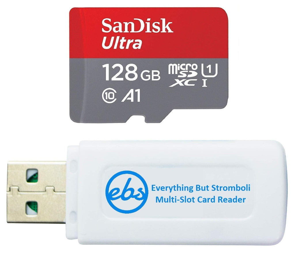 SanDisk Ultra 128GB Micro SD Card for Motorola Phone Works with Moto G Fast, Moto G Stylus, Moto G8 Power Lite (SDSQUAR-128G-GN6MN) Bundle with 1 Everything But Stromboli MicroSDXC Memory Card Reader Class 10 128GB