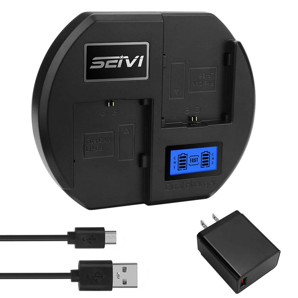 SEIVI LP-E6N Dual Channel Digital Charger with LCD Display for EOS 5D, 5D Mark II III IV, 5DS R, 6D, 7DS, 60D, 70D, 80D Camera