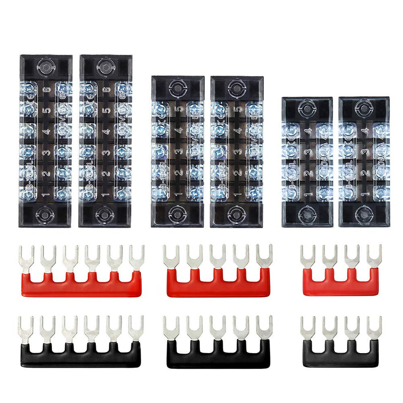 Terminal Strips, FIXITOK 6 Sets 4/5/6 Positions Terminal Block Strips Waterproof 600V 15A Screw Terminal Strips with 400V 15A Pre-Insulated Terminal Barrier Strip Jumper 15A-4/5/6P