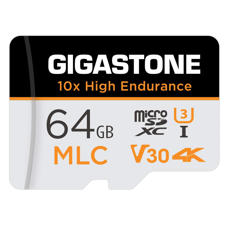 [10x High Endurance] Gigastone 64GB MLC Micro SD Card, 4K Video Recording, Security Cam, Dash Cam, Surveillance Compatible 100MB/s, U3 C10, with Adapter 64GB MLC 1-Pack