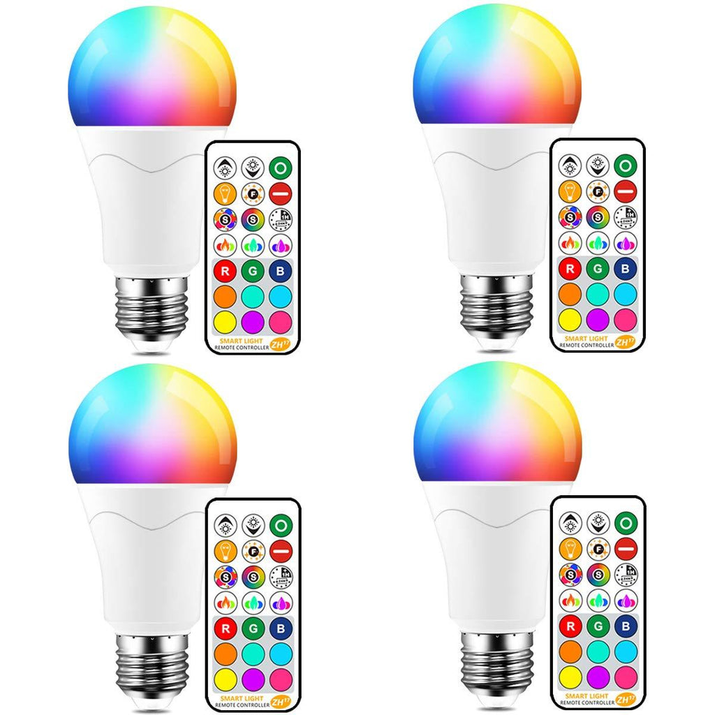 LED Light Bulb 85W Equivalent, Color Changing Light Bulbs with Remote Control RGB 6 Modes, Timing, Sync, Dimmable E26 Screw Base (4 Pack) 4 Pack